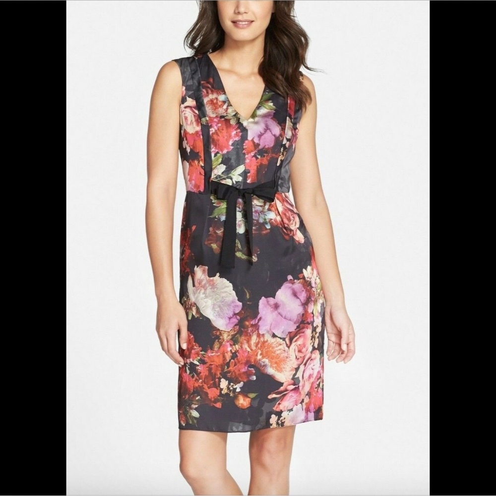 NWT Adrianna Papell Floral Sheath Dress in Black